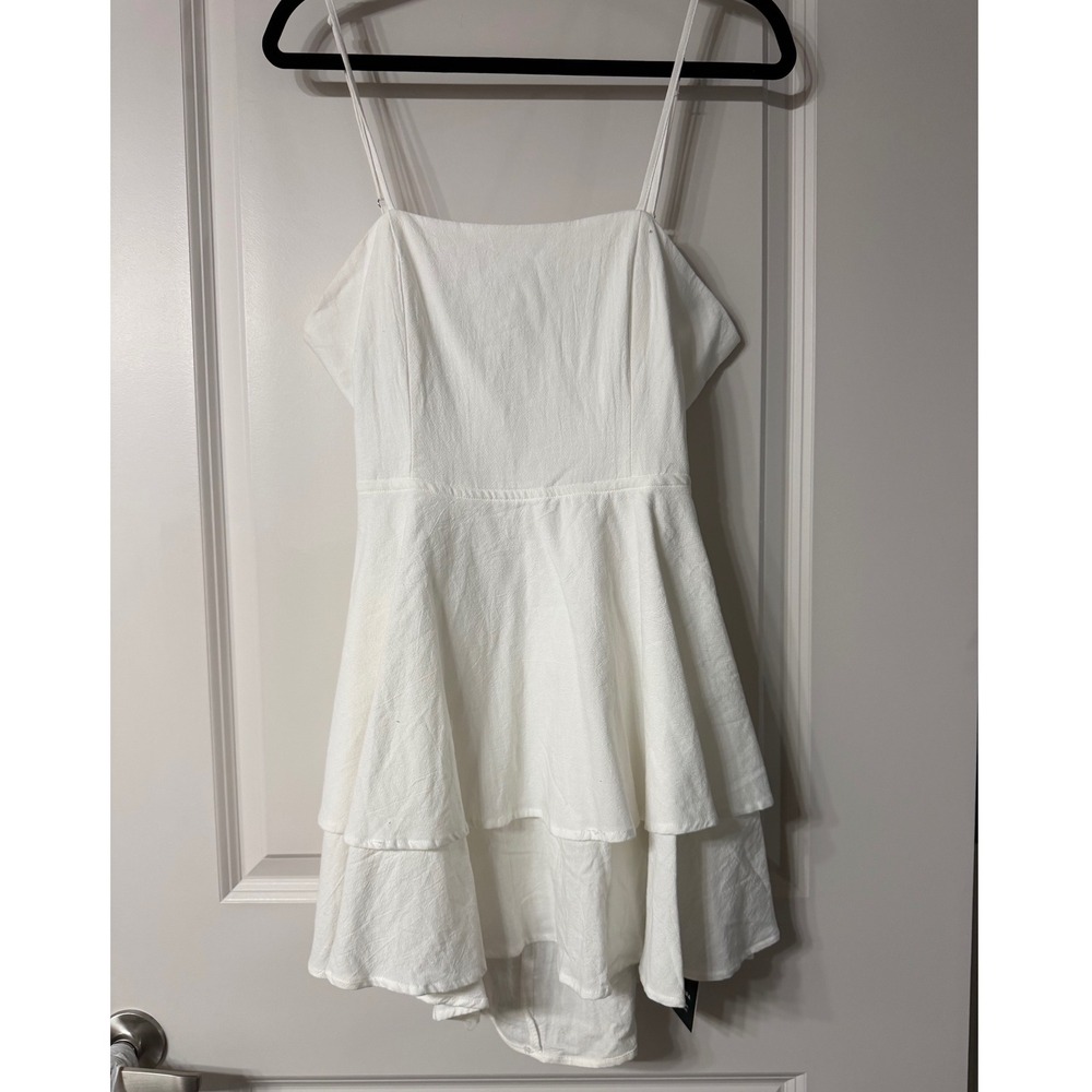 Halara White Cotton Tiered Mini Dress Tie Back Bridal Summer Size Medium